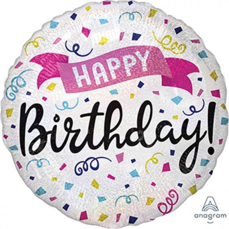 Holographic Happy Birthday Sparkle Banner Foil Balloon - 45cm