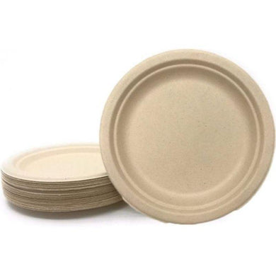 50 Pack Natural Sugarcane Lunch Plates - 18cm - The Base Warehouse