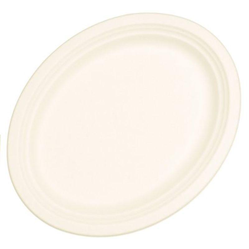 10 Pack White Sugarcane Oval Plates - 32.5cm x 26cm - The Base Warehouse