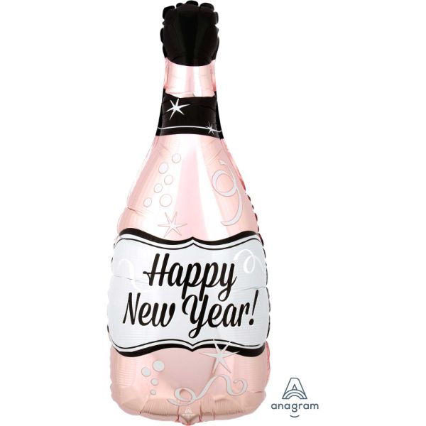 Happy New Year Rose Gold Bubble Bottle Foil Balloon - 25cm x 66cm