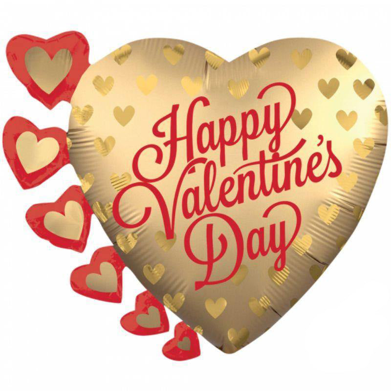 SuperShape Happy Valentines Day Satin Infused Pretty Gold Hearts Foil Balloon - 60cm x 50cm