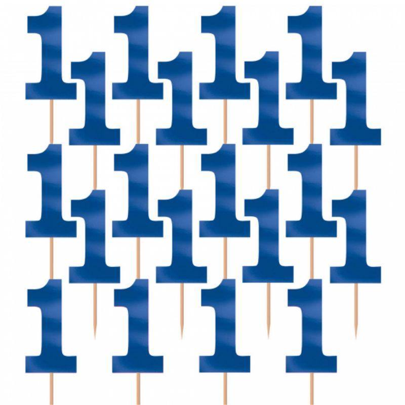 36 Pack 1st Birthday Blue Number One Foil Picks - The Base Warehouse