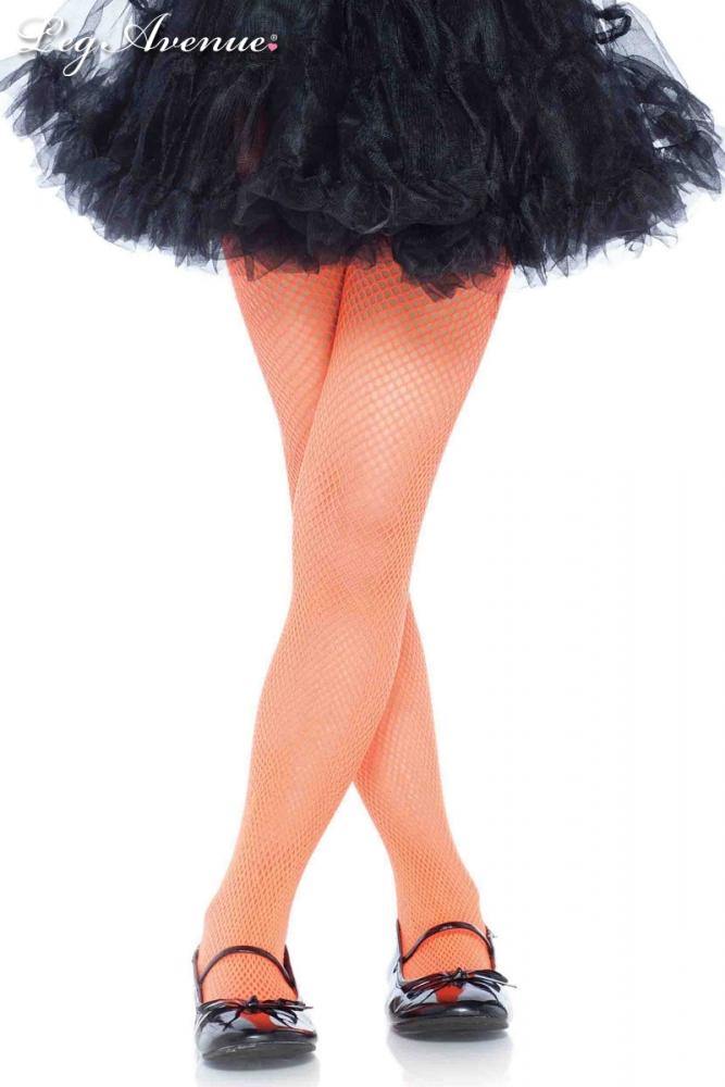 Girls Neon Orange Fishnet Stockings - Extra Large - The Base Warehouse