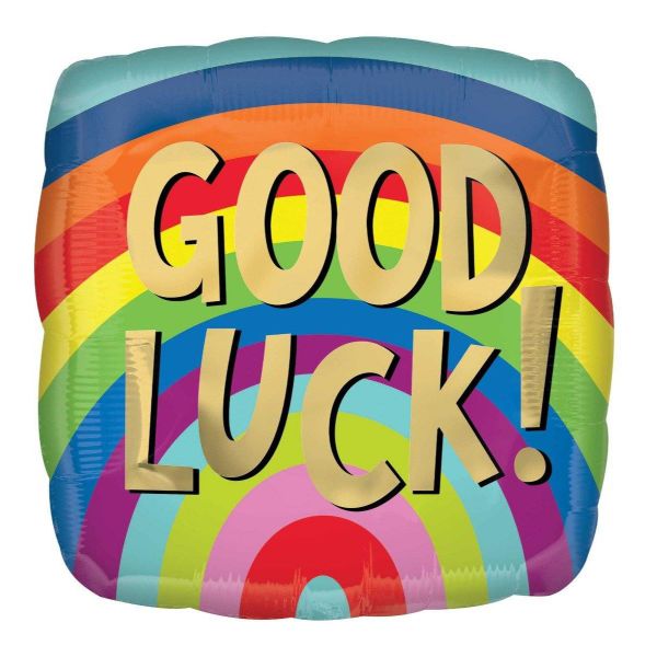 Good Luck Rainbow Stripe Square Foil Balloon - 45cm
