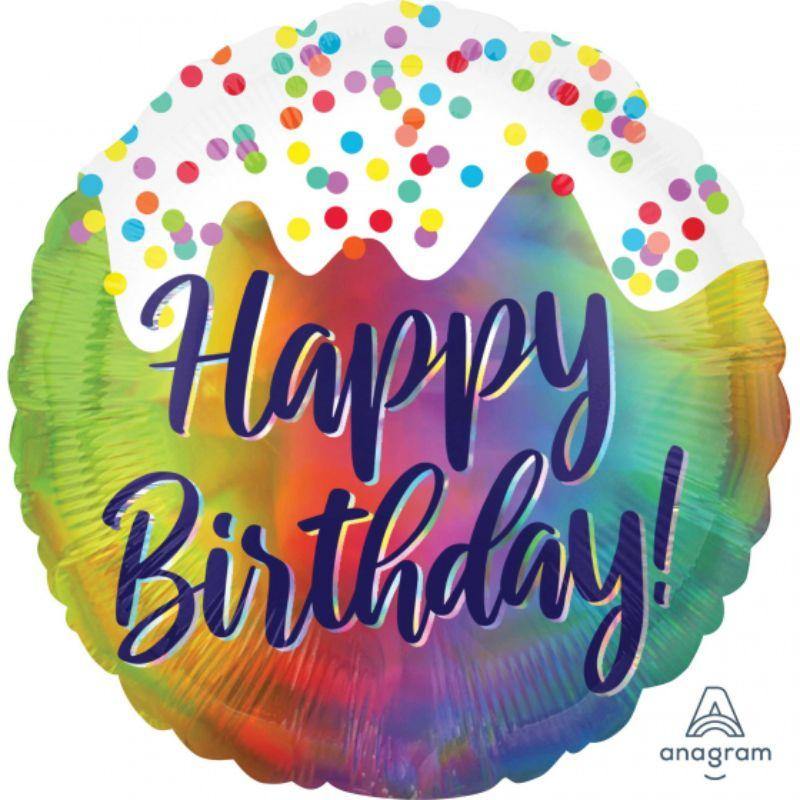 Holographic Iridescent Happy Birthday Frosted Confetti Foil Balloon - 45cm