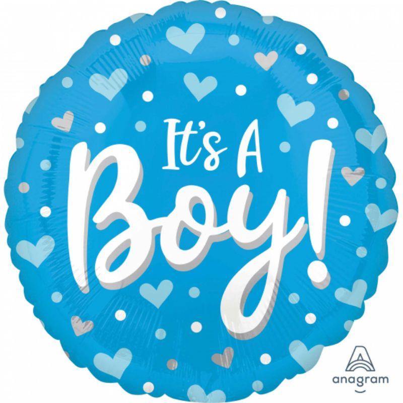 Its A Boy Hearts & Dots Foil Balloon - 45cm - The Base Warehouse