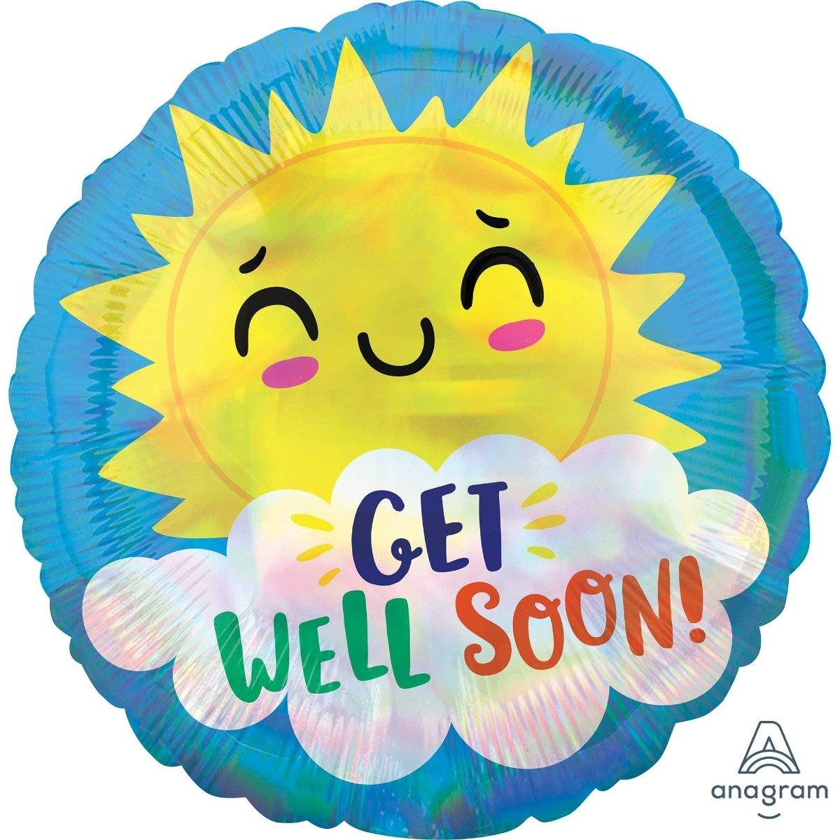 Holographic Iridescent Happy Sun Round Foil Balloon - 45cm - The Base Warehouse