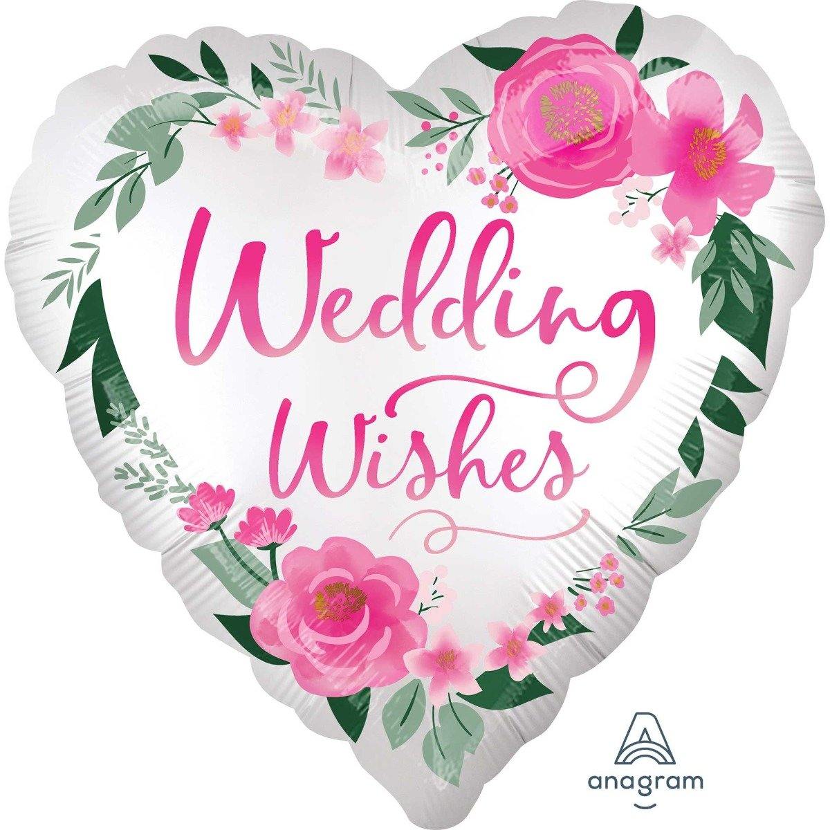 Satin Wedding Wishes Heart Foil Balloon - 45cm - The Base Warehouse