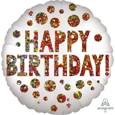 Satin Infused HBD Sequins Round Foil Balloon - 45cm - The Base Warehouse
