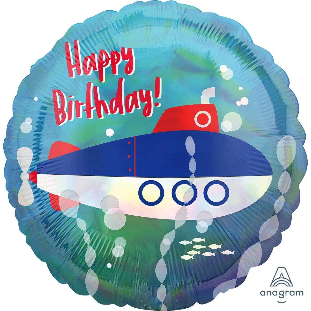 Holographic Iridescent Submarine Round Foil Balloon - 45cm - The Base Warehouse