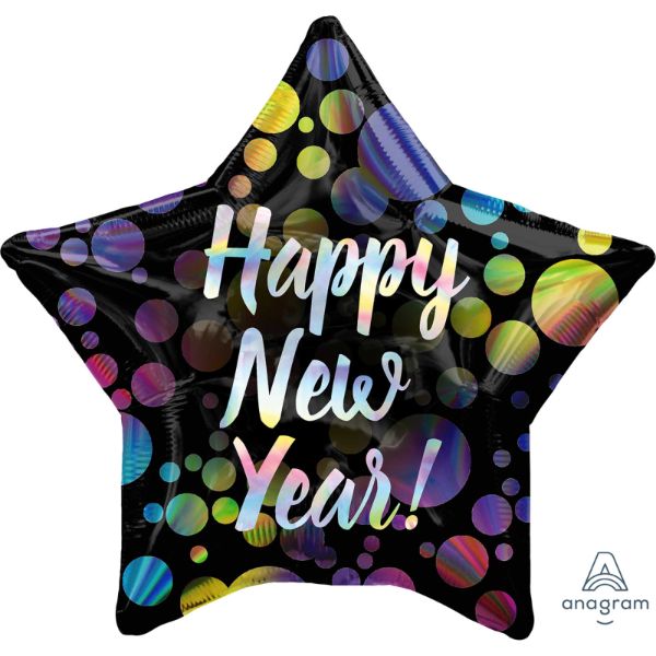 Iridescent Happy New Year Bubbles Star Foil Balloon - 45cm