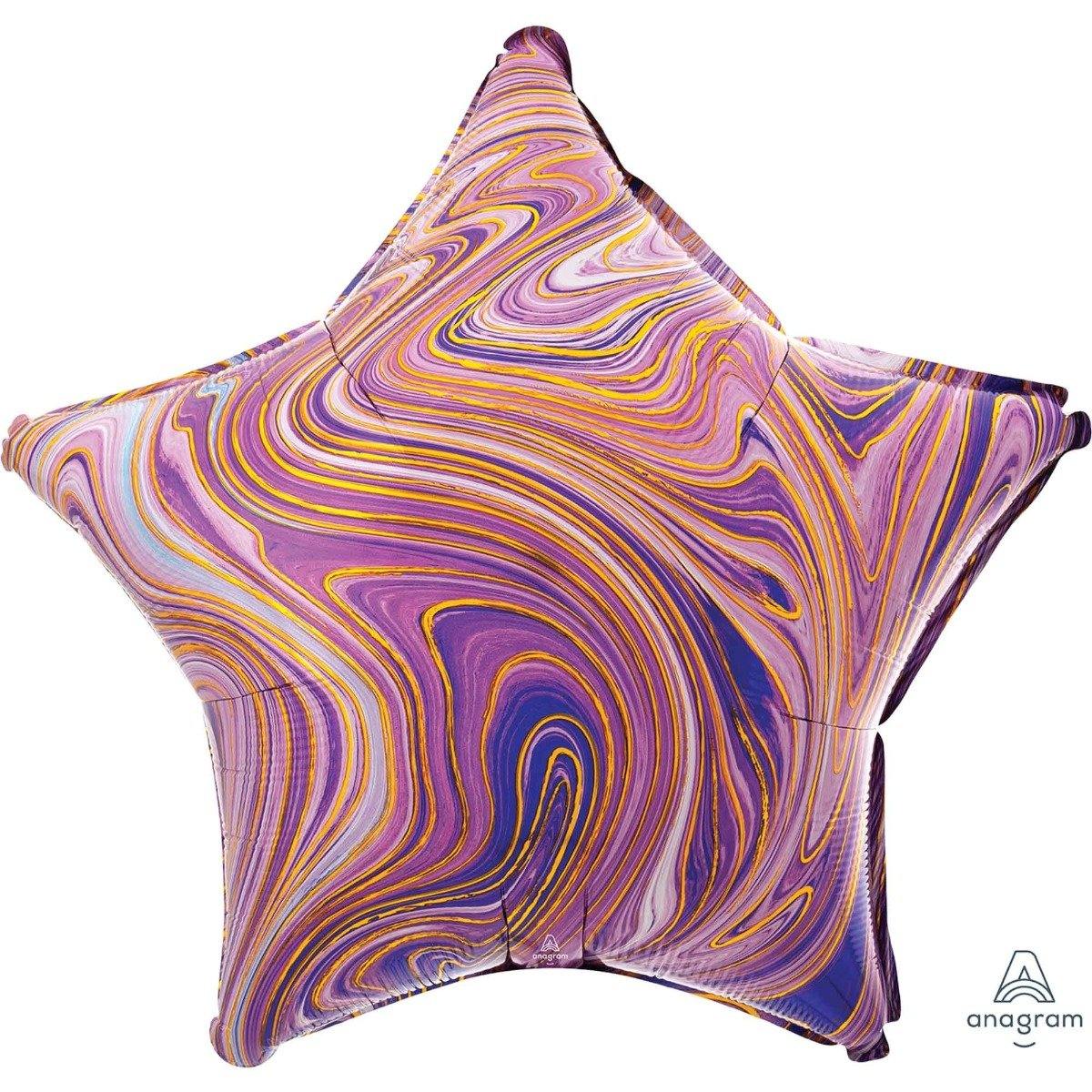 Purple Marblez Star Foil Balloon - 45cm - The Base Warehouse