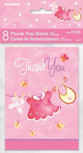 8 Pack Its a Girl Thank You Notes with Envelopes