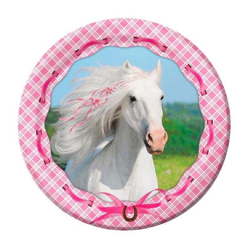 8 Pack Pink Horse Party Plates - The Base Warehouse