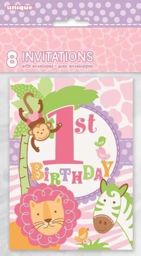 8 Pack Pink Safari Invitations