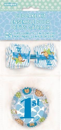 24 Pack 1st Birthday Blue Safari Cupcake Kit - The Base Warehouse