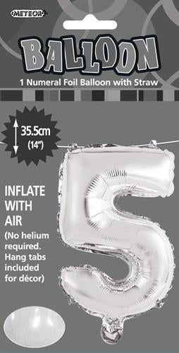 Silver Number 5 Foil Balloon - 35cm