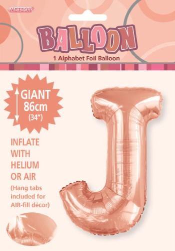 Rose Gold Letter J Foil Balloon - 86cm - The Base Warehouse