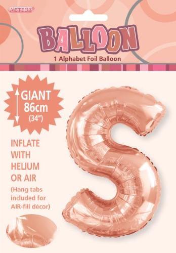 Rose Gold Letter S Foil Balloon - 86cm