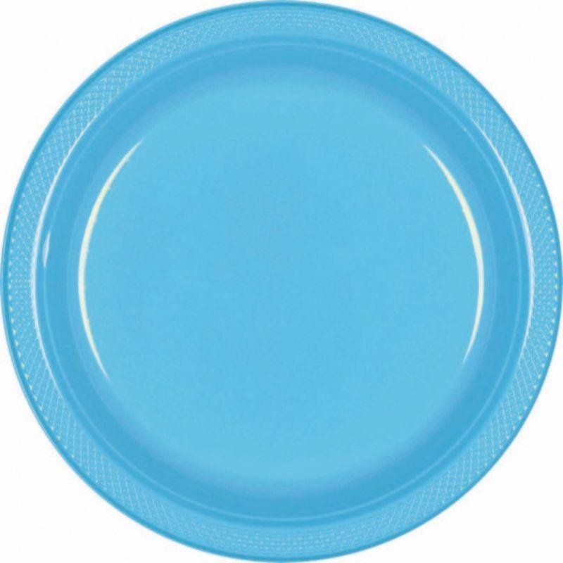 20 Pack Caribbean Blue Plastic Plates - 23cm