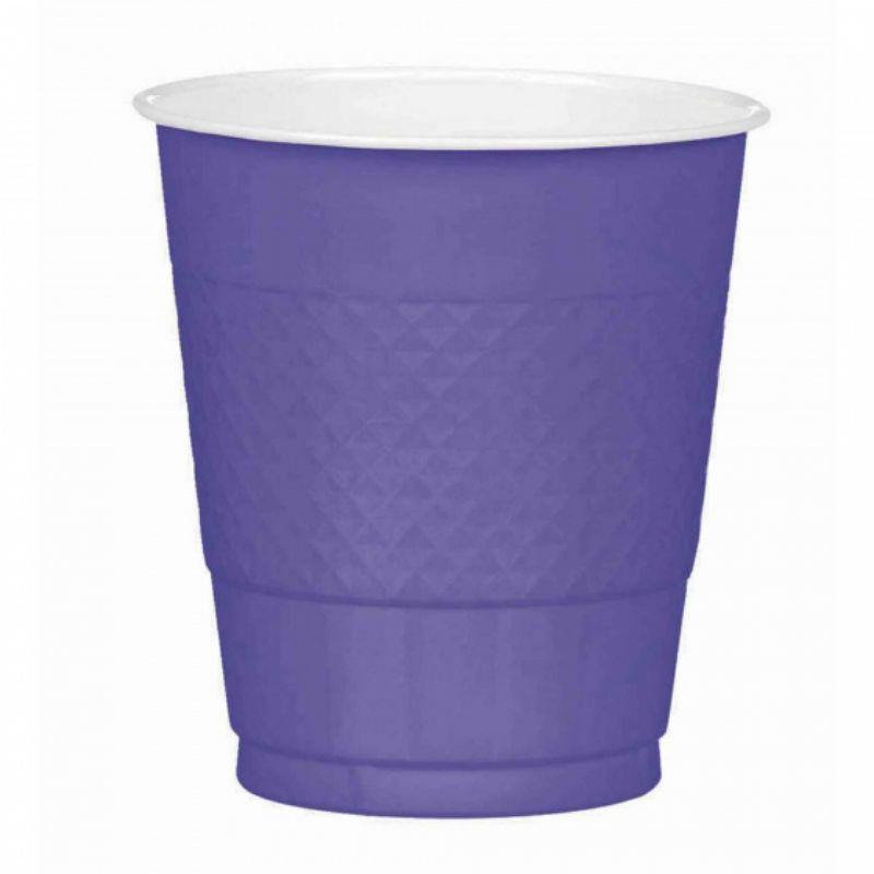 20 Pack New Purple Plastic Cups - 355ml - The Base Warehouse