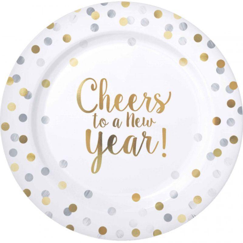 10 Pack New Years Premium Plastic Round Plates - 26cm - The Base Warehouse