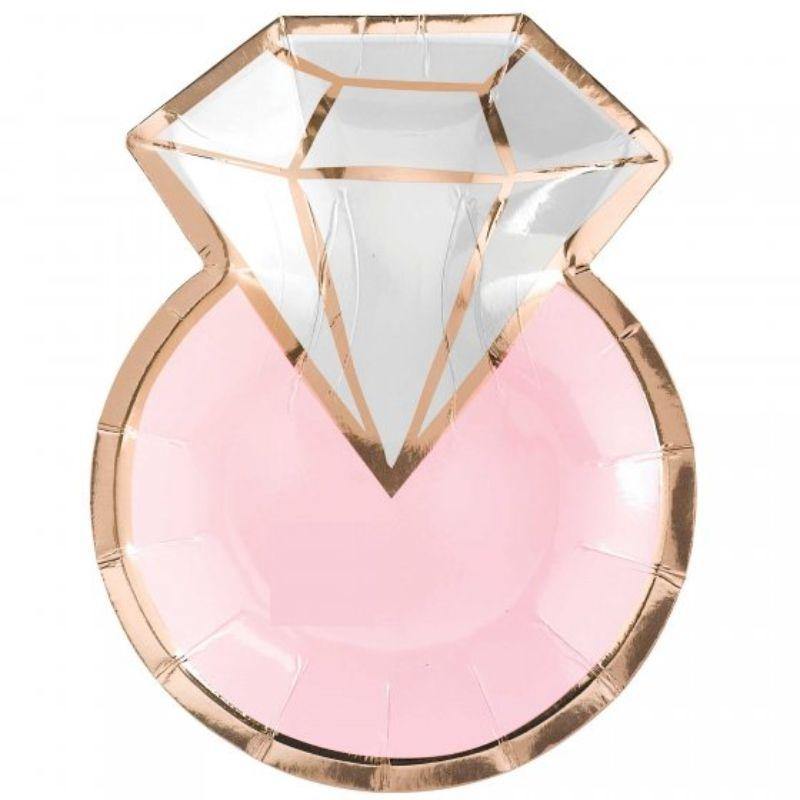 8 Pack Blush Wedding Diamond Ring Plates - 18cm - The Base Warehouse