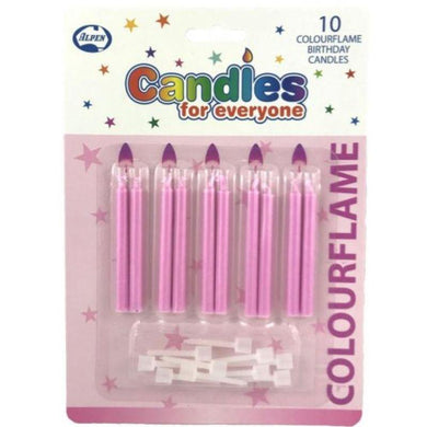 10 Pack Pink Colourflame Candles with Holders - The Base Warehouse