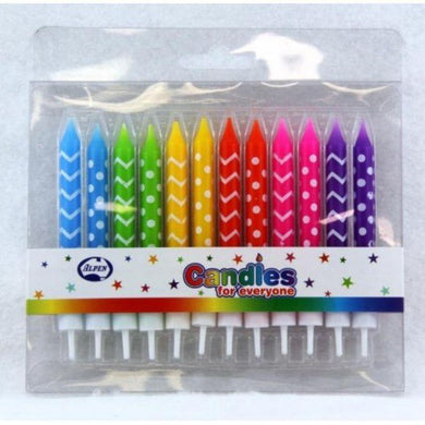 12 Pack Printed Waves & Dots Candles with Holders - The Base Warehouse