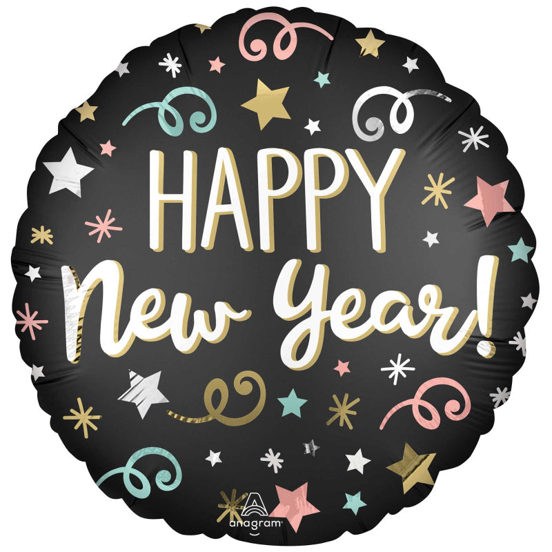 Round Confetti Satin New Year Foil Balloon - 45cm
