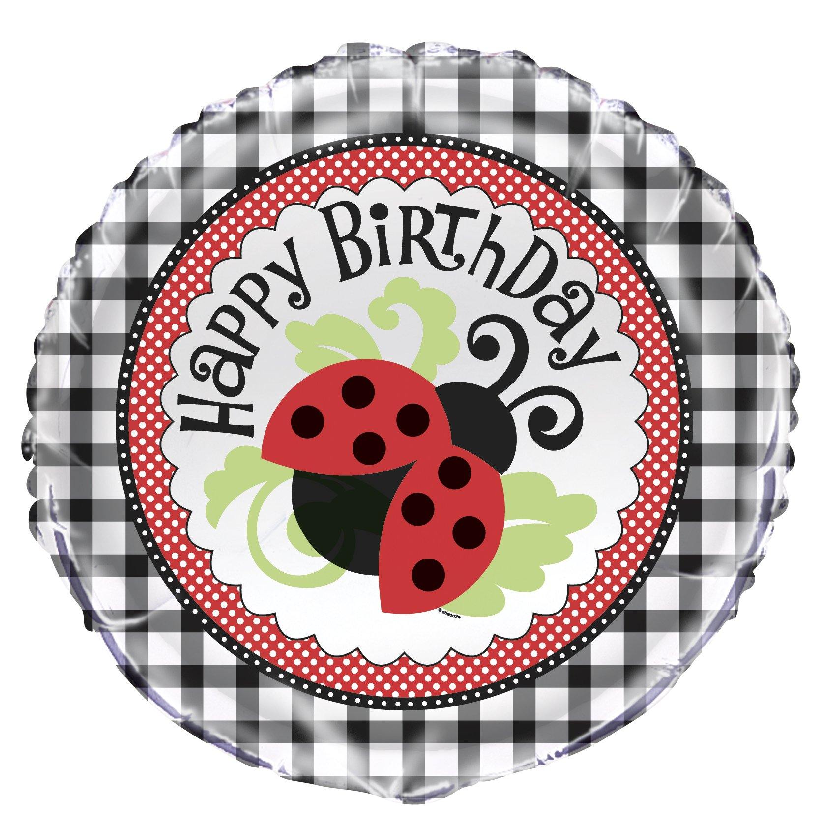 Happy Birthday Lively Ladybugs Round Foil Balloon - 45cm - The Base Warehouse