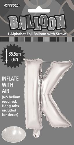 Silver Letter K Foil Balloon - 35cm