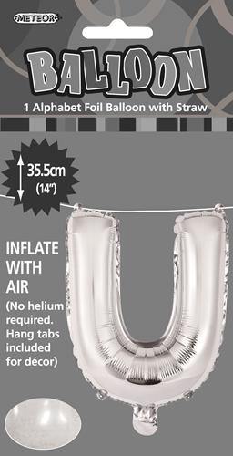 Silver Letter U Foil Balloon - 35cm