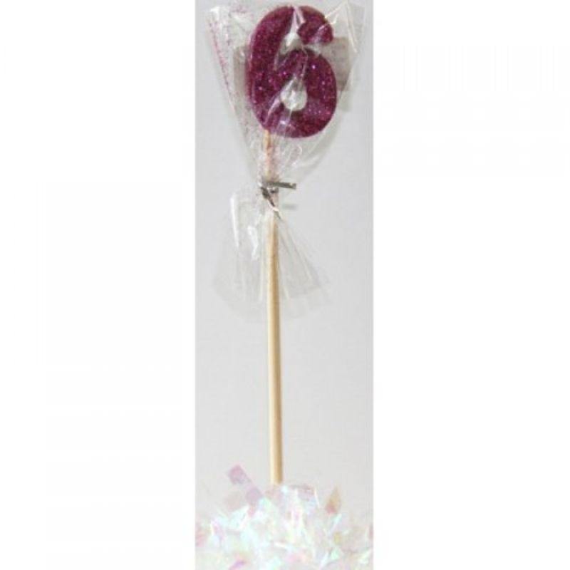 Pink Glitter Long Stick #6 Candle - The Base Warehouse