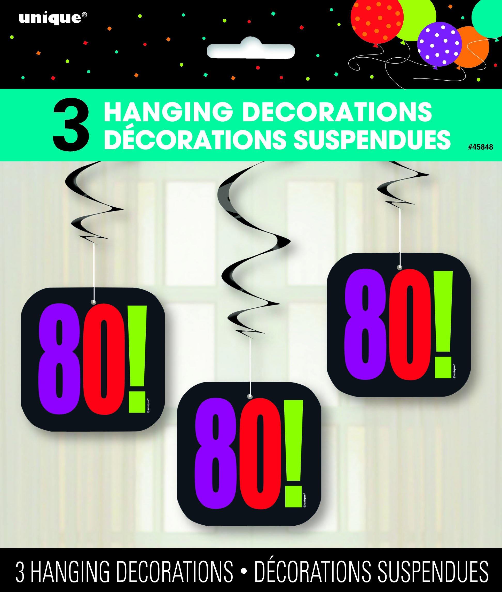 3 Pack 80! Birthday Cheer Hanging Swirl Decorations
