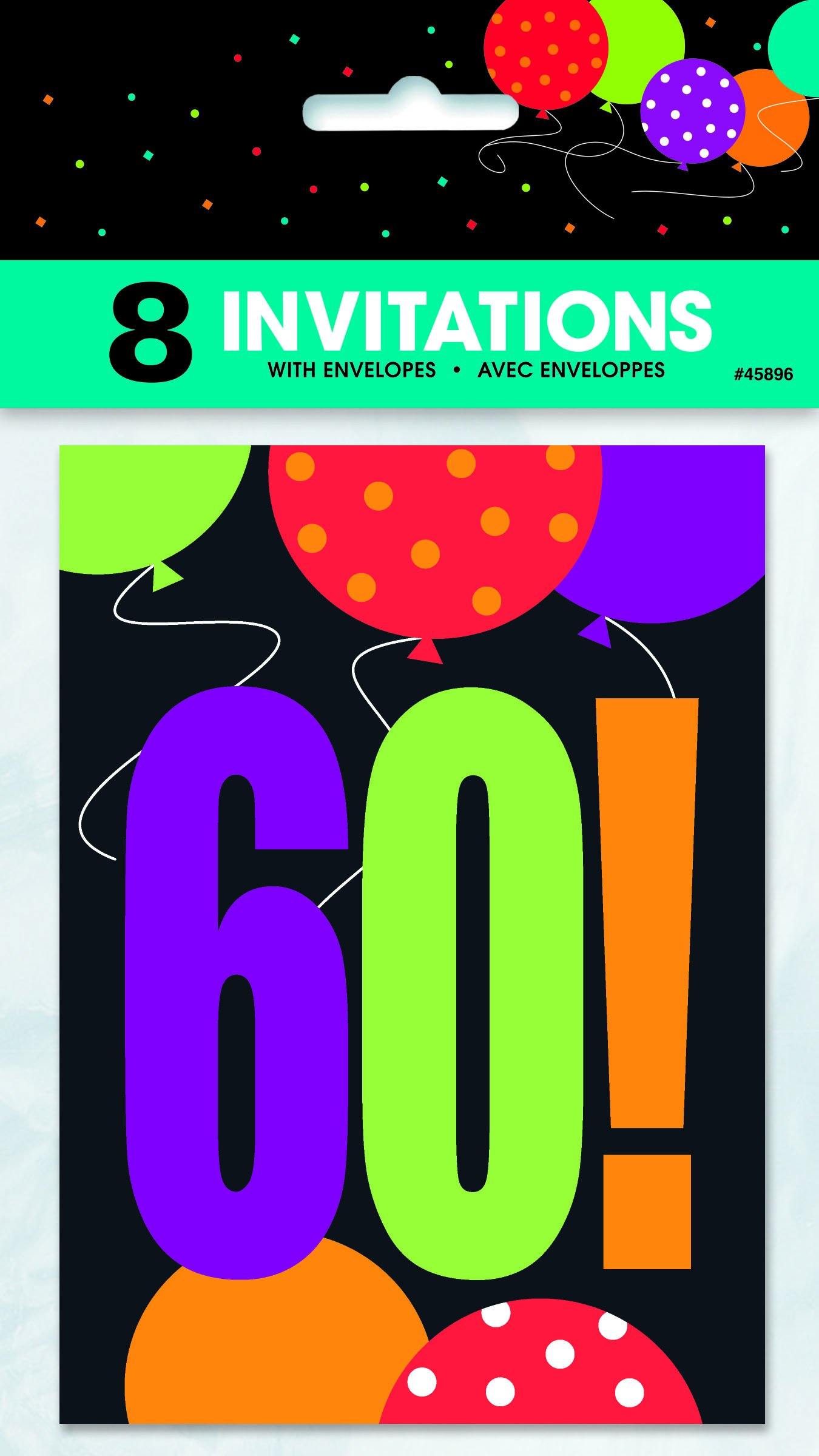 8 Pack 60! Birthday Cheer Invitations