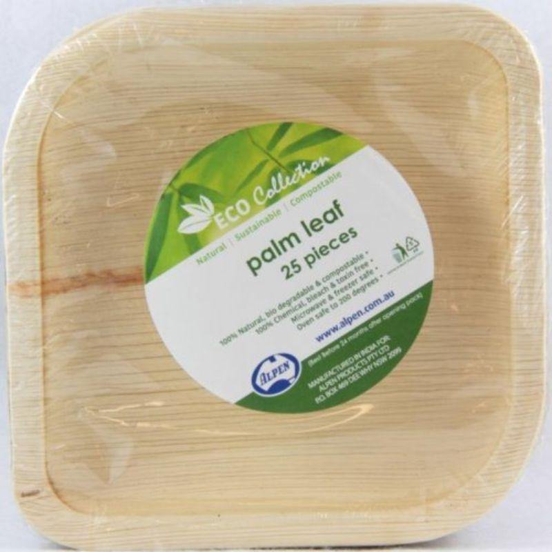 25 Pack Palm Leaf Square Plates - 15cm