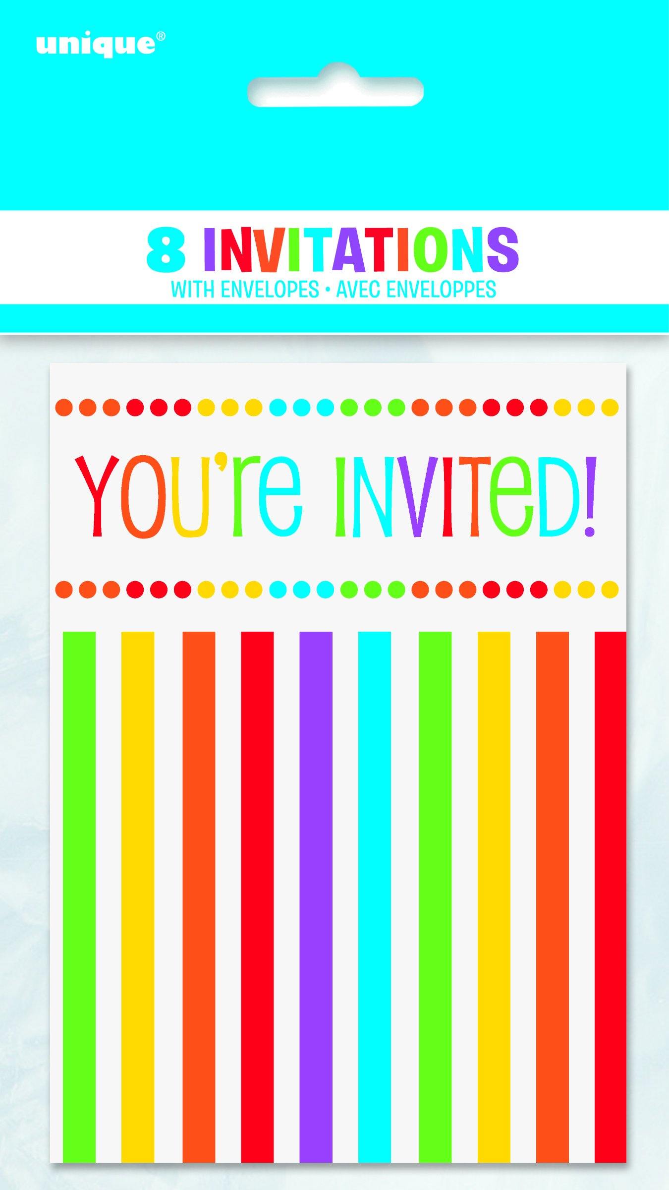 8 Pack Rainbow Birthday Youre Invited! Invitations - The Base Warehouse