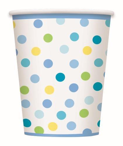 8 Pack Its a Boy Polka Dot Paper Cups - 270ml - The Base Warehouse