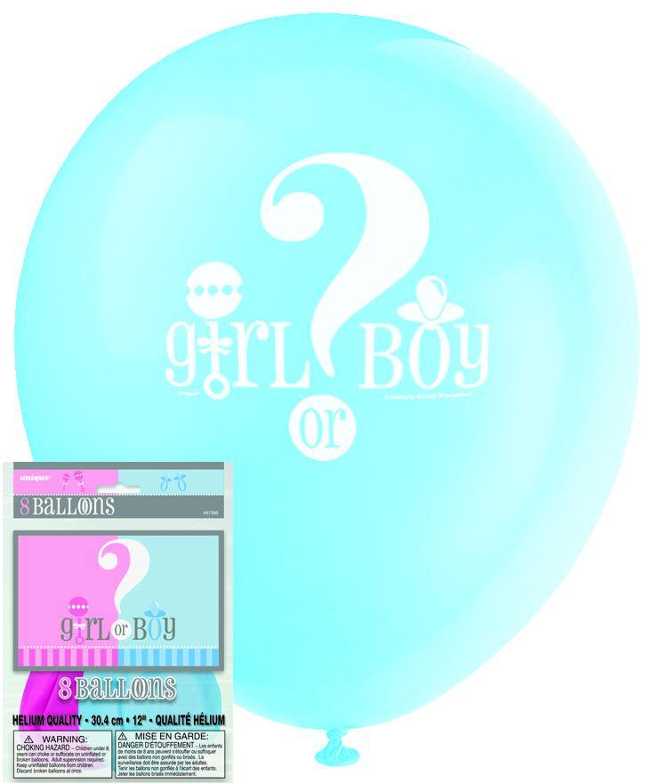 8 Pack Baby Reveal Boy or Girl? Latex Balloons - 30cm
