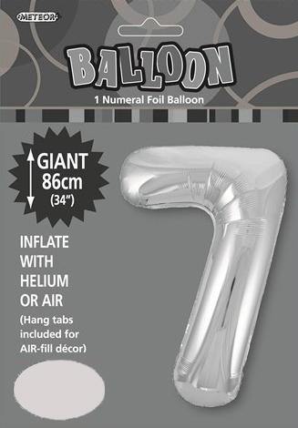 Silver Numeral 7 Foil Balloon - 86cm - The Base Warehouse