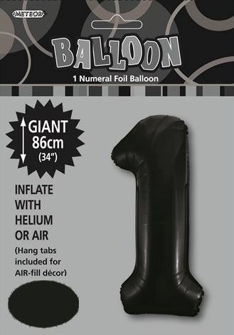 Black Numeral 1 Foil Balloon - 86cm - The Base Warehouse