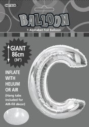 Silver Letter C Foil Balloon - 86cm