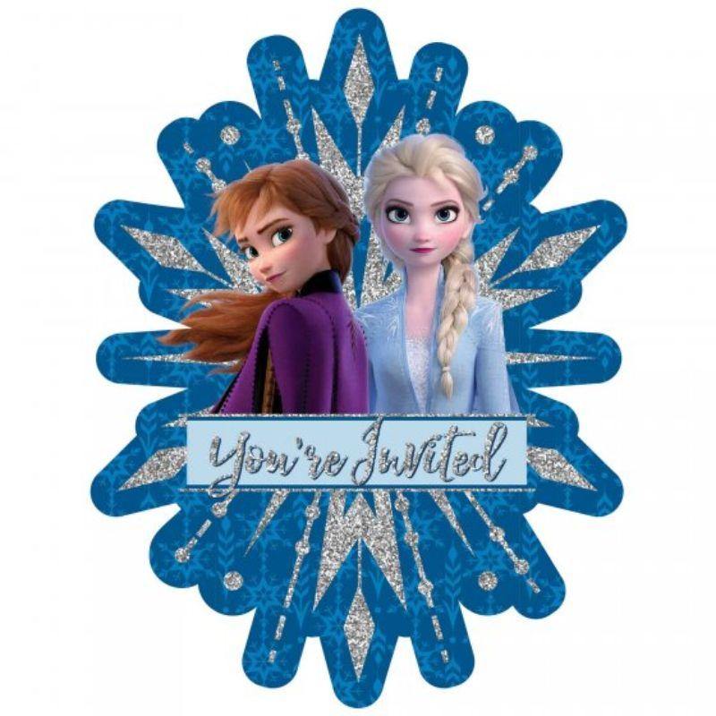 8 Pack Frozen 2 Jumbo Deluxe Glitter Invitations with Envelopes - 19cm x 4cm - The Base Warehouse