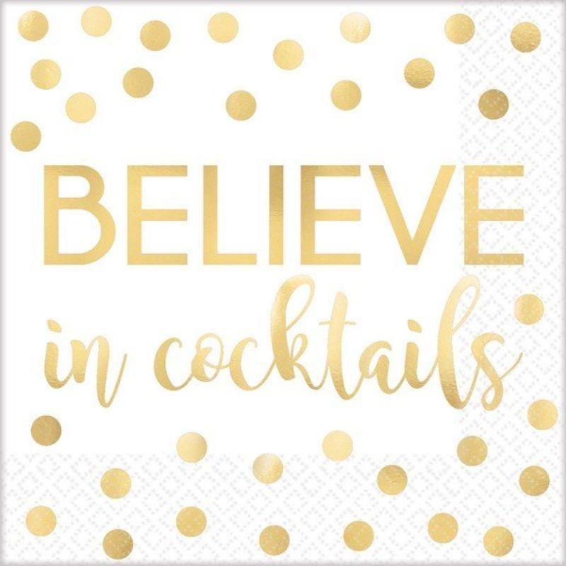 16 Pack Believe In Cocktails Beverage Napkins - 25cm x 25cm