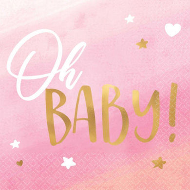 16 Pack Oh Baby Girl Beverage Napkins - 25cm - The Base Warehouse