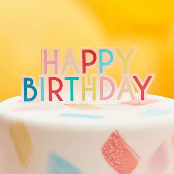 Happy Birthday Brights Cake Topper - 13cm x 11cm