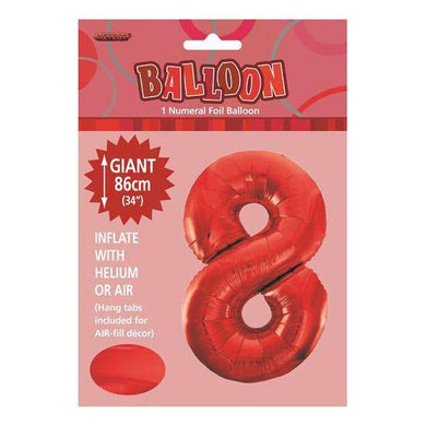 Red Number 8 Foil Balloon - 86cm - The Base Warehouse