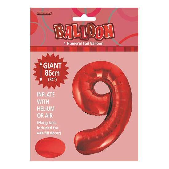 Red Number 9 Foil Balloon - 86cm
