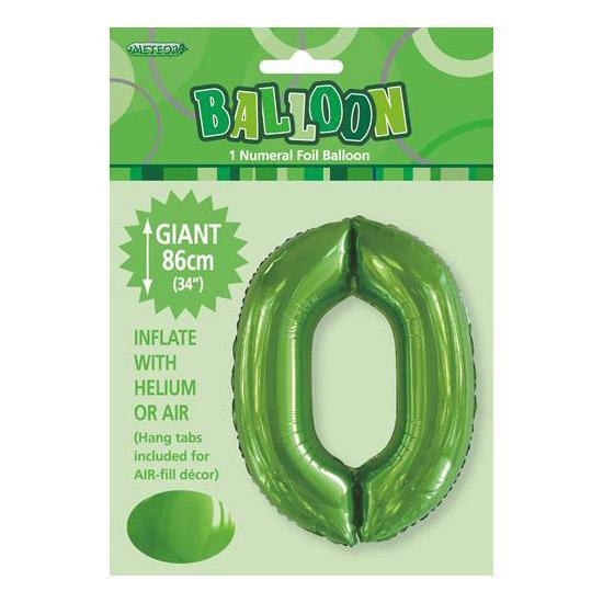 Lime Green Number 0 Foil Balloon - 86cm
